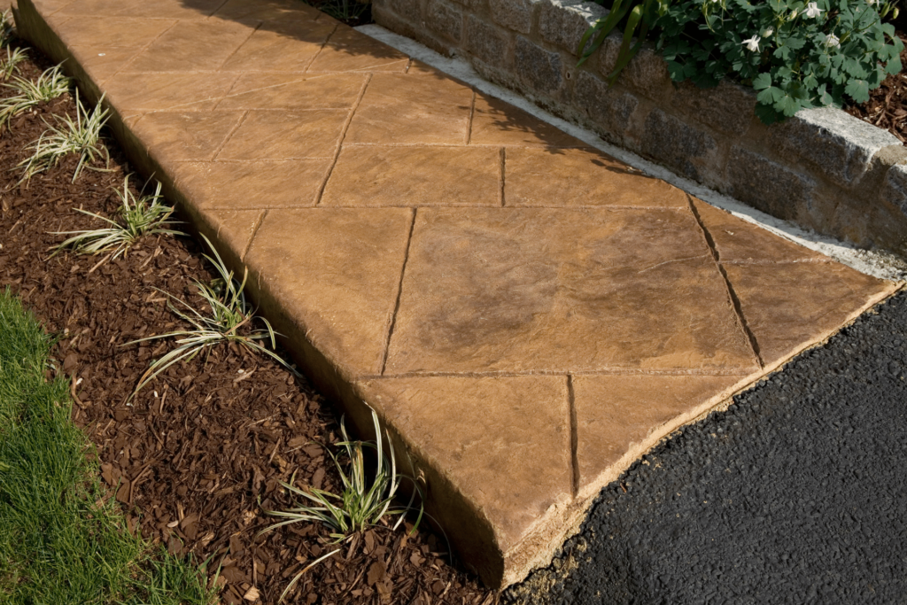 Stamped concrete connected to driveway